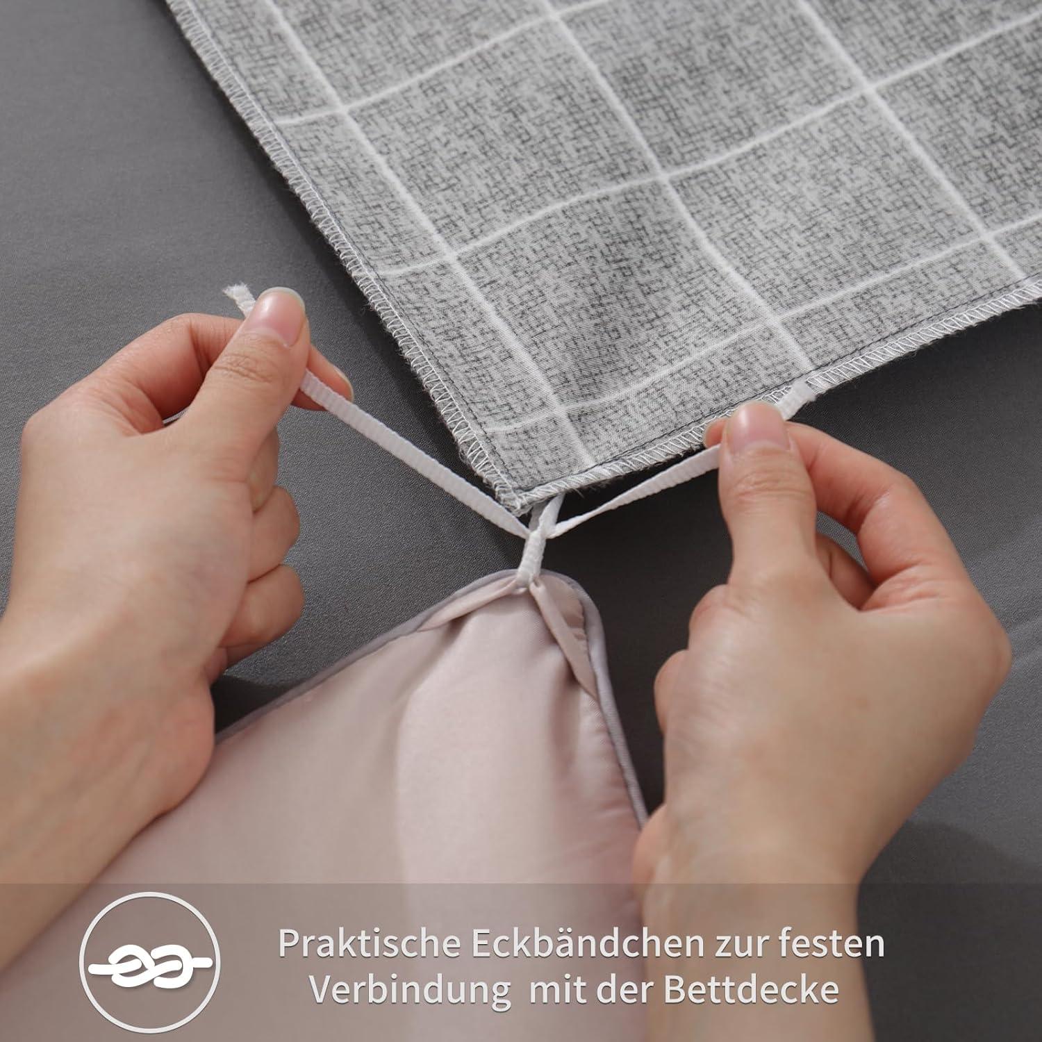 Bettwäsche Set 155x220 Anthrazit Gittermuster Mikrofaser Reißverschluss