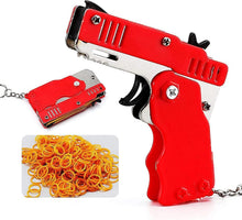 Mini Gummibandpistole Metall klappbar 6-Schuss Schlüsselanhänger
