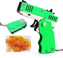 Mini-Gummibandpistole Metall klappbar 6-Schuss mit Schlüsselanhänger
