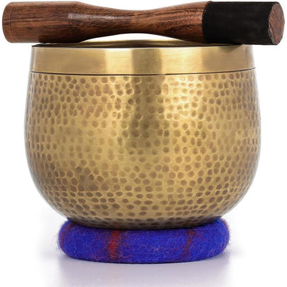 Tibetanische Klangschale 14 cm, handgehämmert, Meditationsset