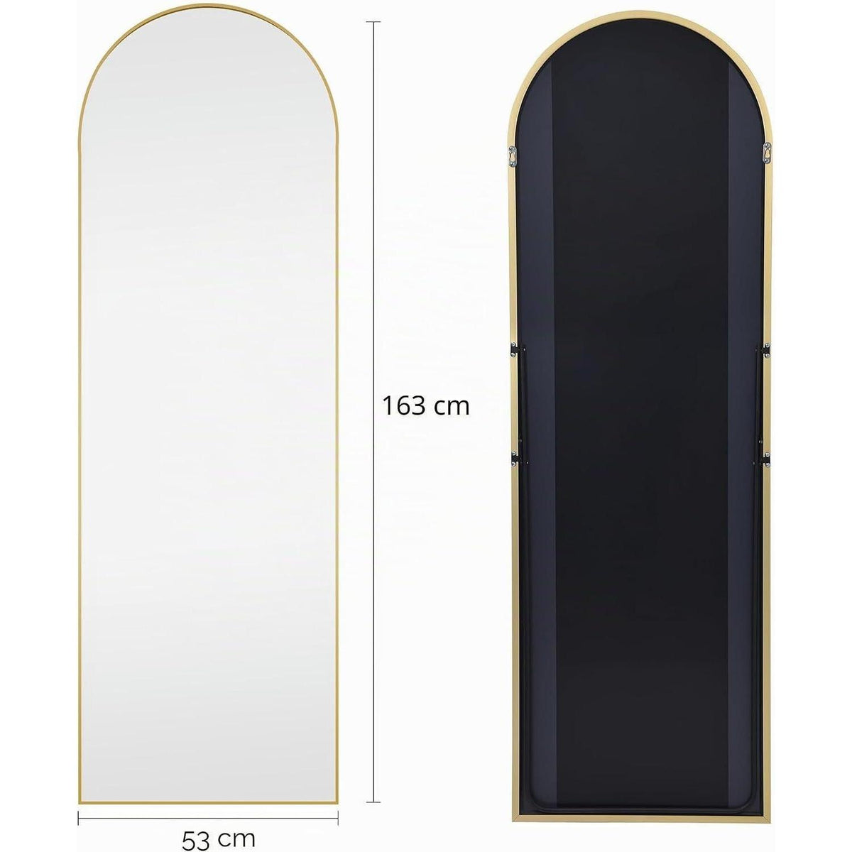 Großer Gewölbter Standspiegel mit Goldrahmen – 161 x 52 cm