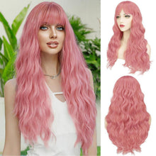 Lange Rosa Perücke mit Pony 66cm für Frauen - Synthetische