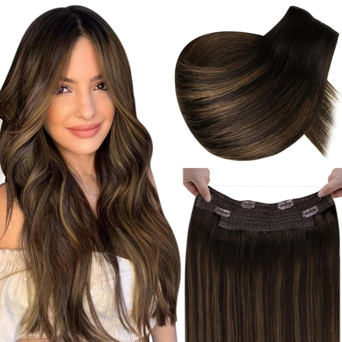 Echthaar Balayage Wire Extensions Ombre Braun 45cm