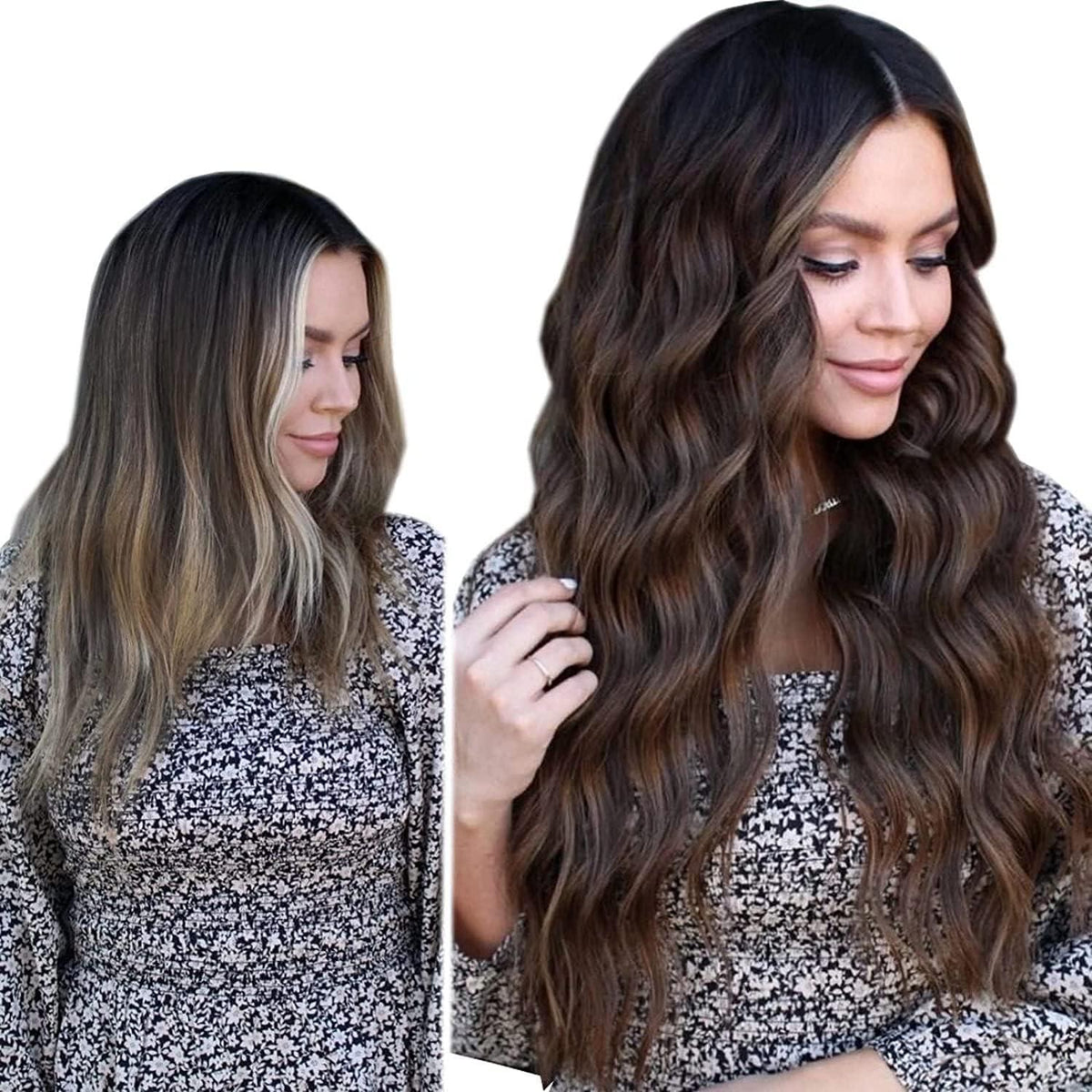Echthaar Balayage Wire Extensions Ombre Braun 45cm