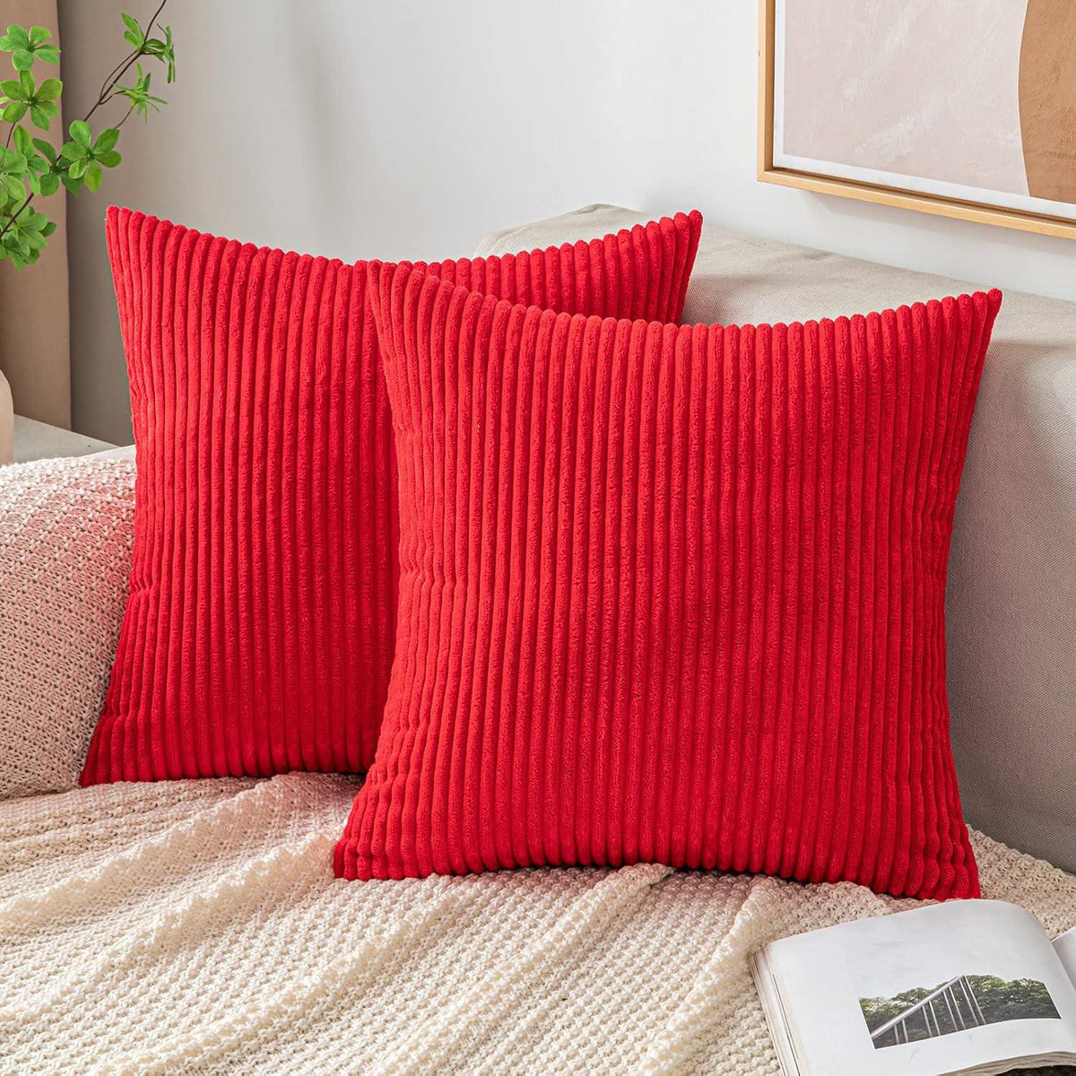 Dekorativer Kissenbezug Kordsamt 45x45cm Rot 2er Set