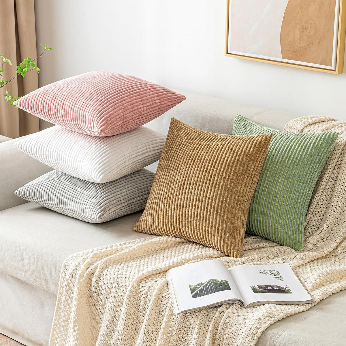 Kordsamt Kissenbezug 45x45 cm Set Weiß Dekorativ Sofa Schlafzimmer 2 Stück
