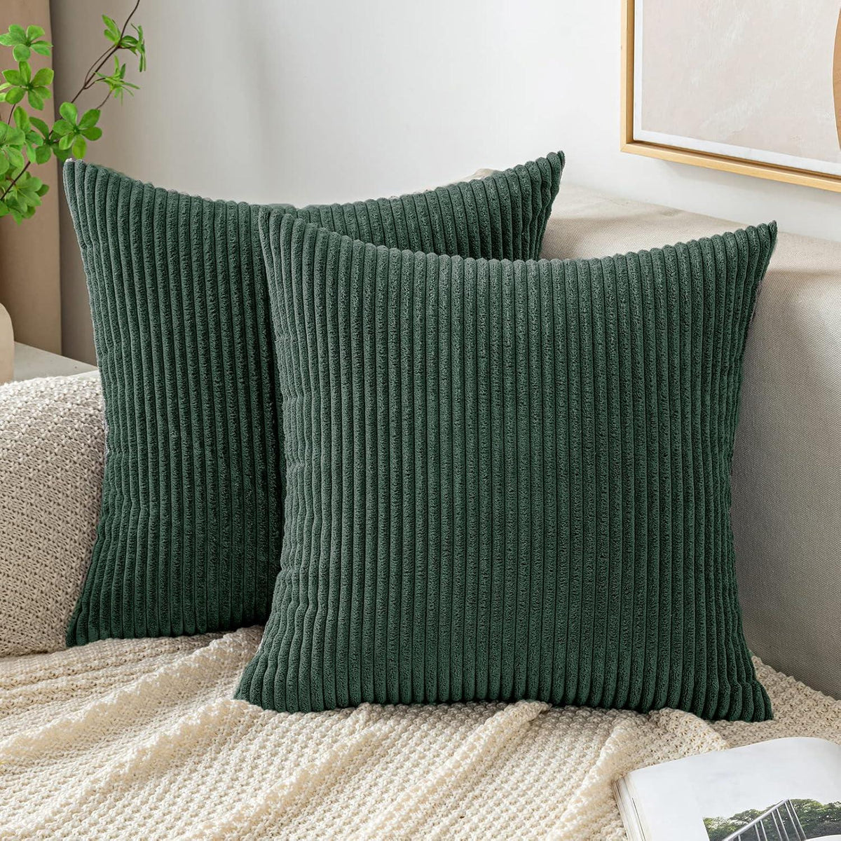 Dekorative Kordsamt Kissenbezüge 40x40cm Dunkelgrün 2er-Pack
