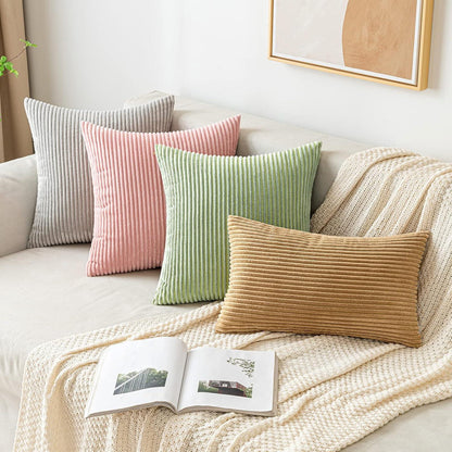 EMEMA Kordsamt Kissenbezug 30x50 cm Bohnengrün 2er Set