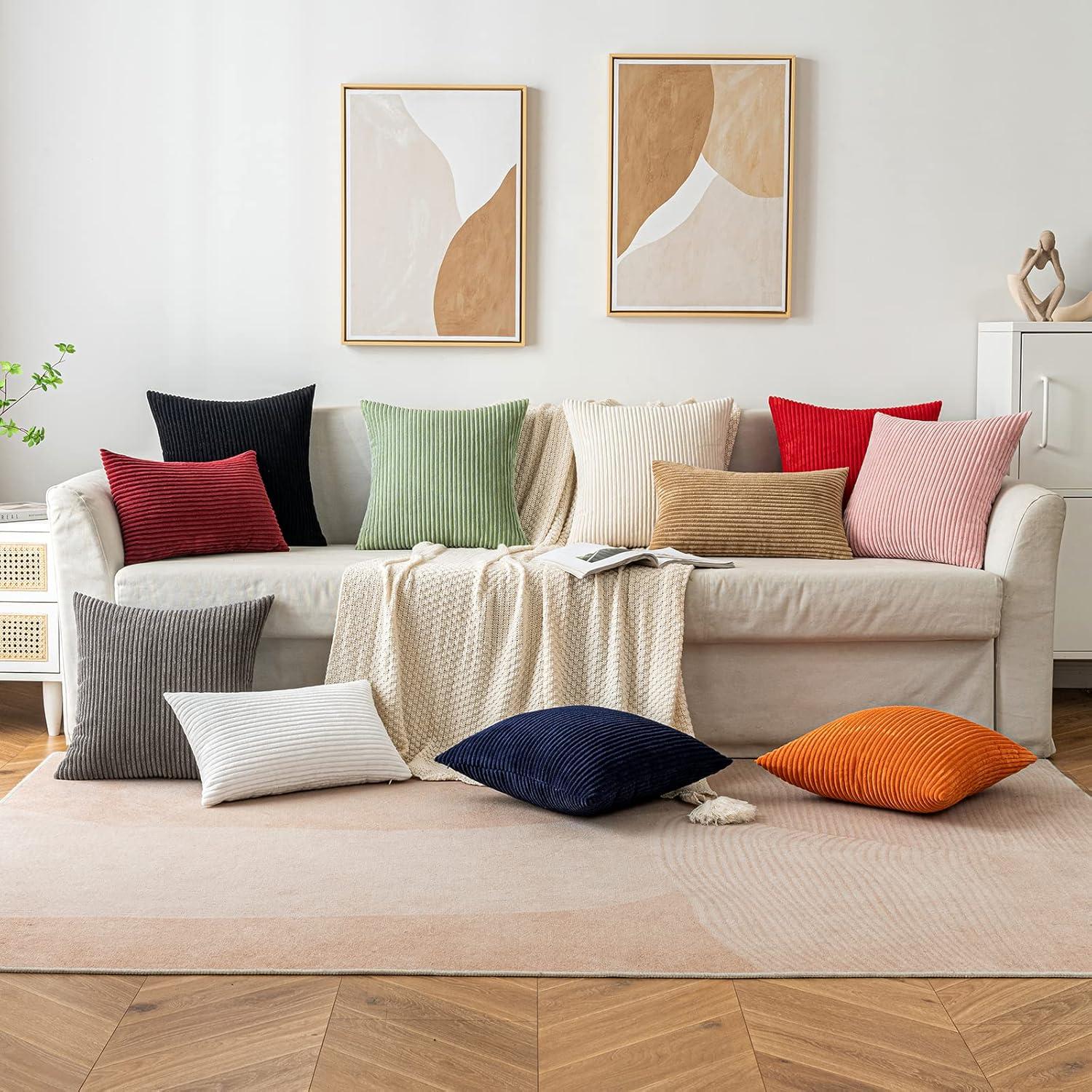 Kordsamt Kissenbezüge 50x50 cm Weich Sofa Dekokissen Hellgrau 2 Stück