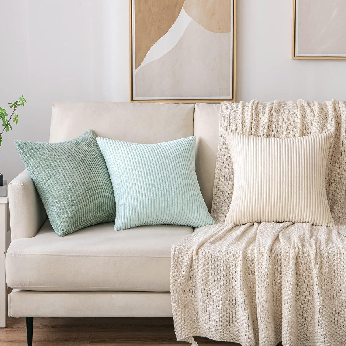 EMEMA Kissenbezug Kordsamt Sofa Deko 40x40 cm Hellgrün 2er Set