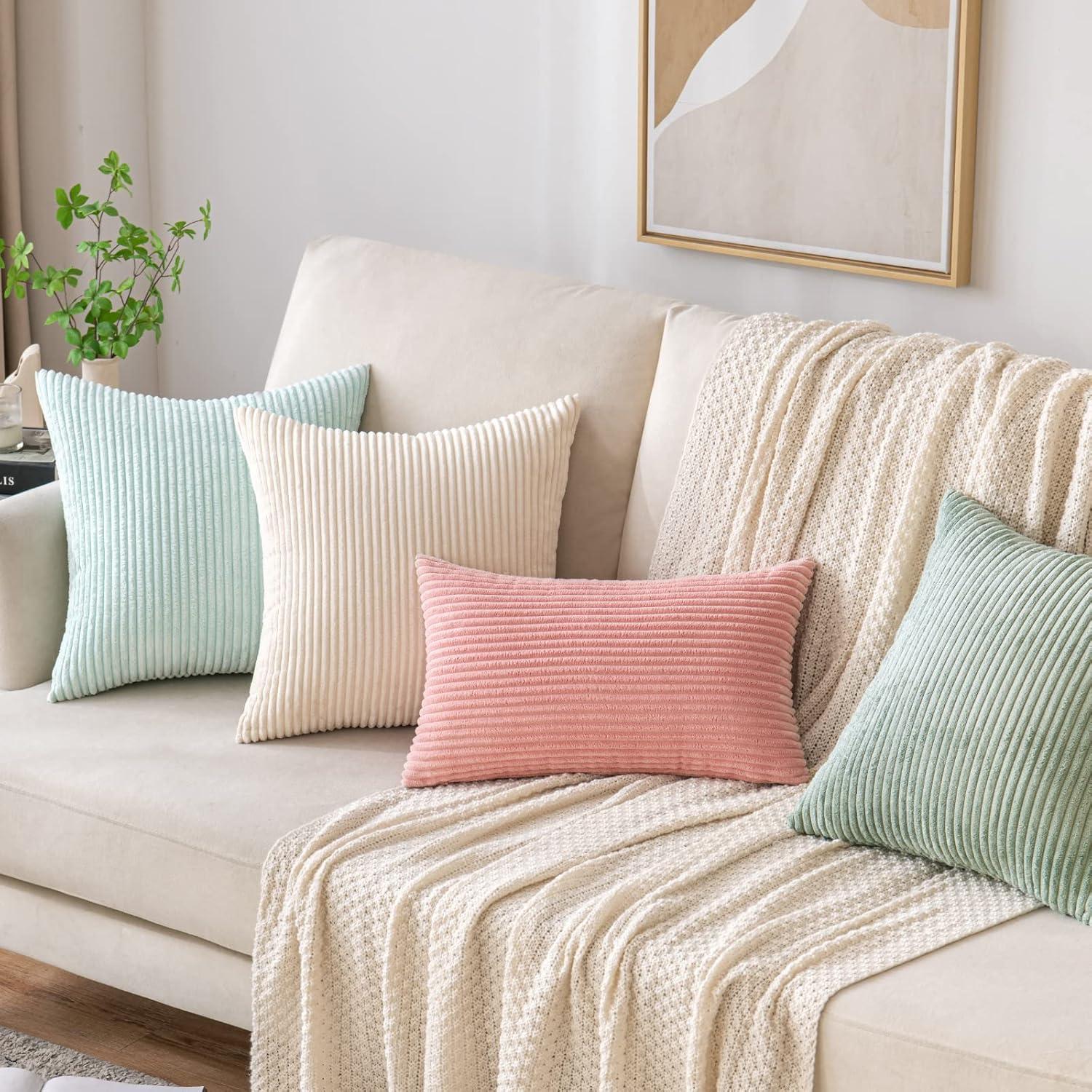 Kord Kissenbezug 40x40 Weich Dekorativ 2er Set Hellgrün Sofa