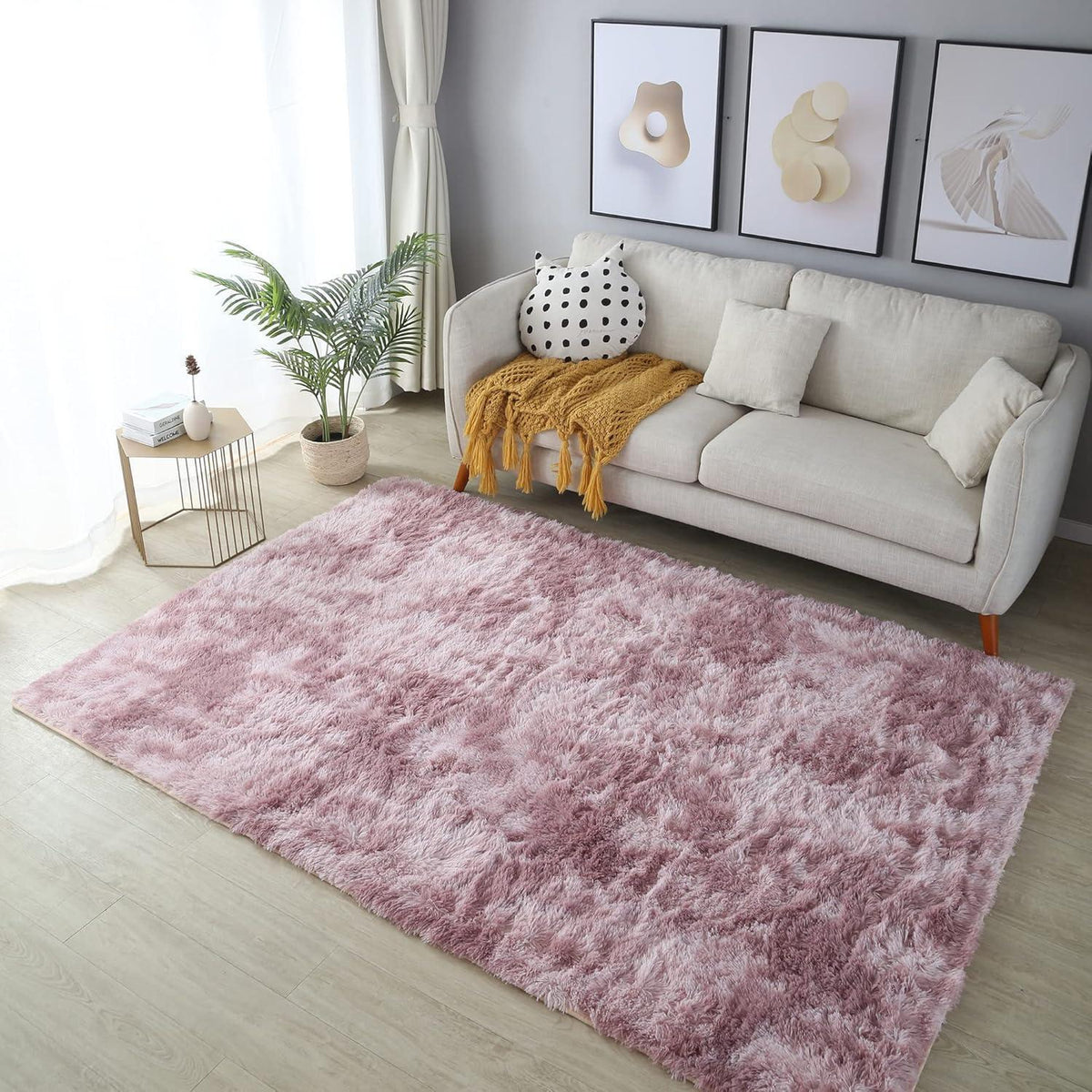 Weicher Hochflor Shaggy Teppich 120x160 cm Rosa Lila