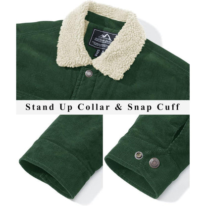 Herren Cordjacke mit Teddyfell-Kragen, warm, Waldgrün