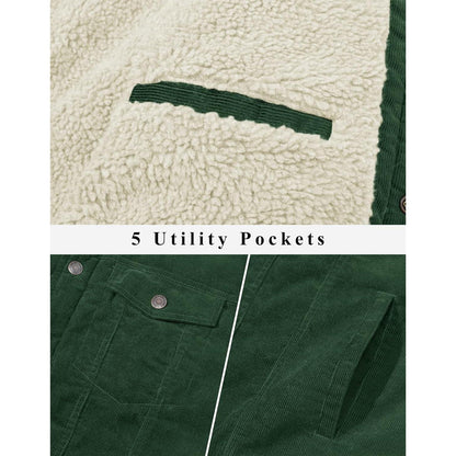 Herren Cordjacke mit Teddyfell-Kragen, warm, Waldgrün