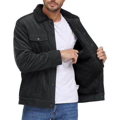 Herren Cordjacke gefüttert mit Teddyfell - Dunkelgrau