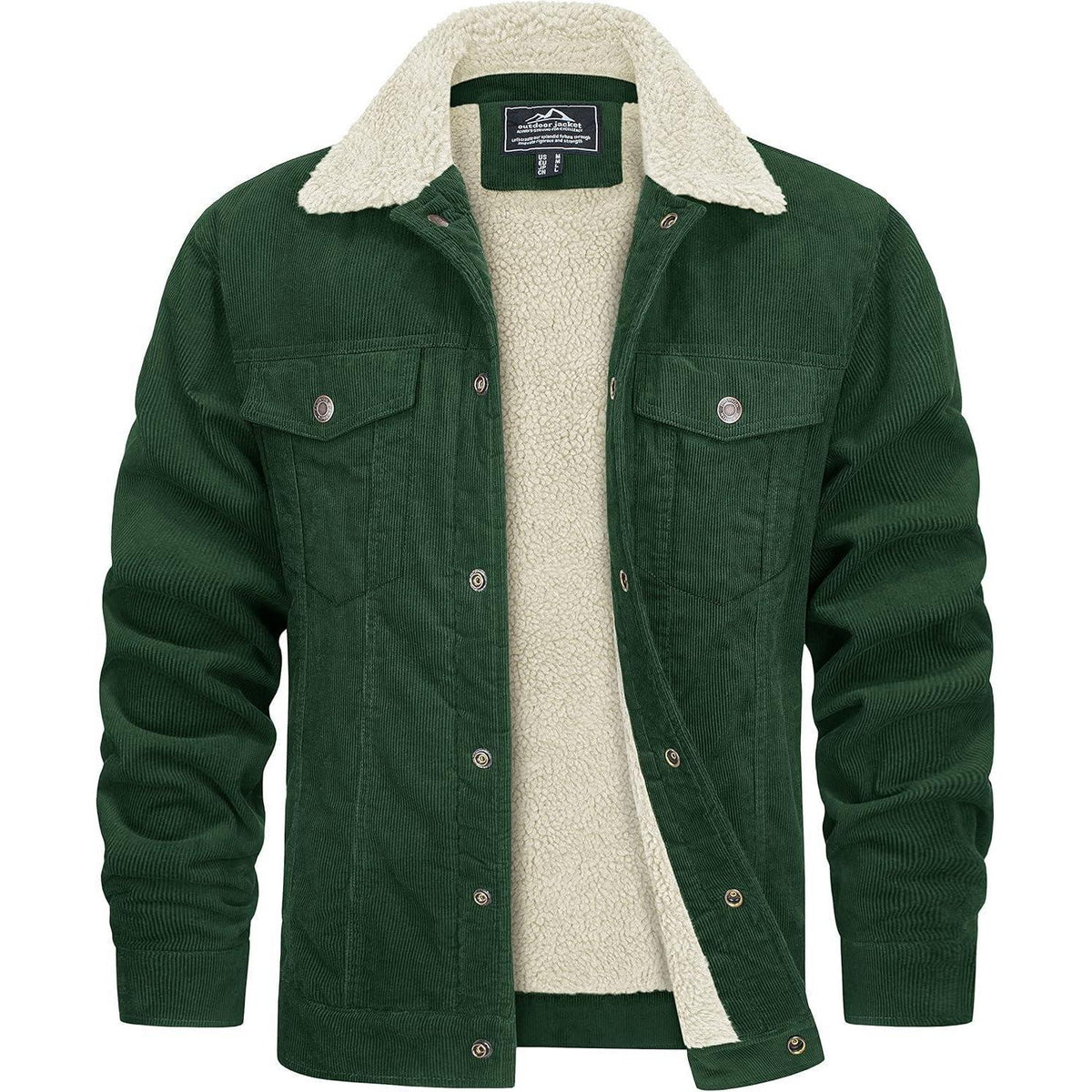 Herren Cordjacke mit Teddyfell-Kragen, Waldgrün XXL