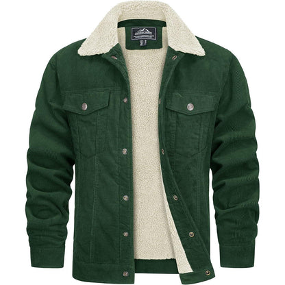 Herren Cordjacke mit Teddyfell-Kragen, Waldgrün 3XL