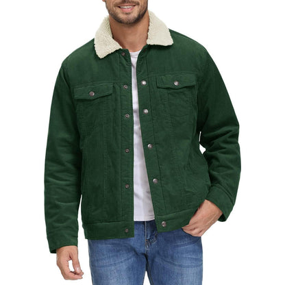 Herren Cordjacke mit Teddyfell-Kragen, Waldgrün 3XL