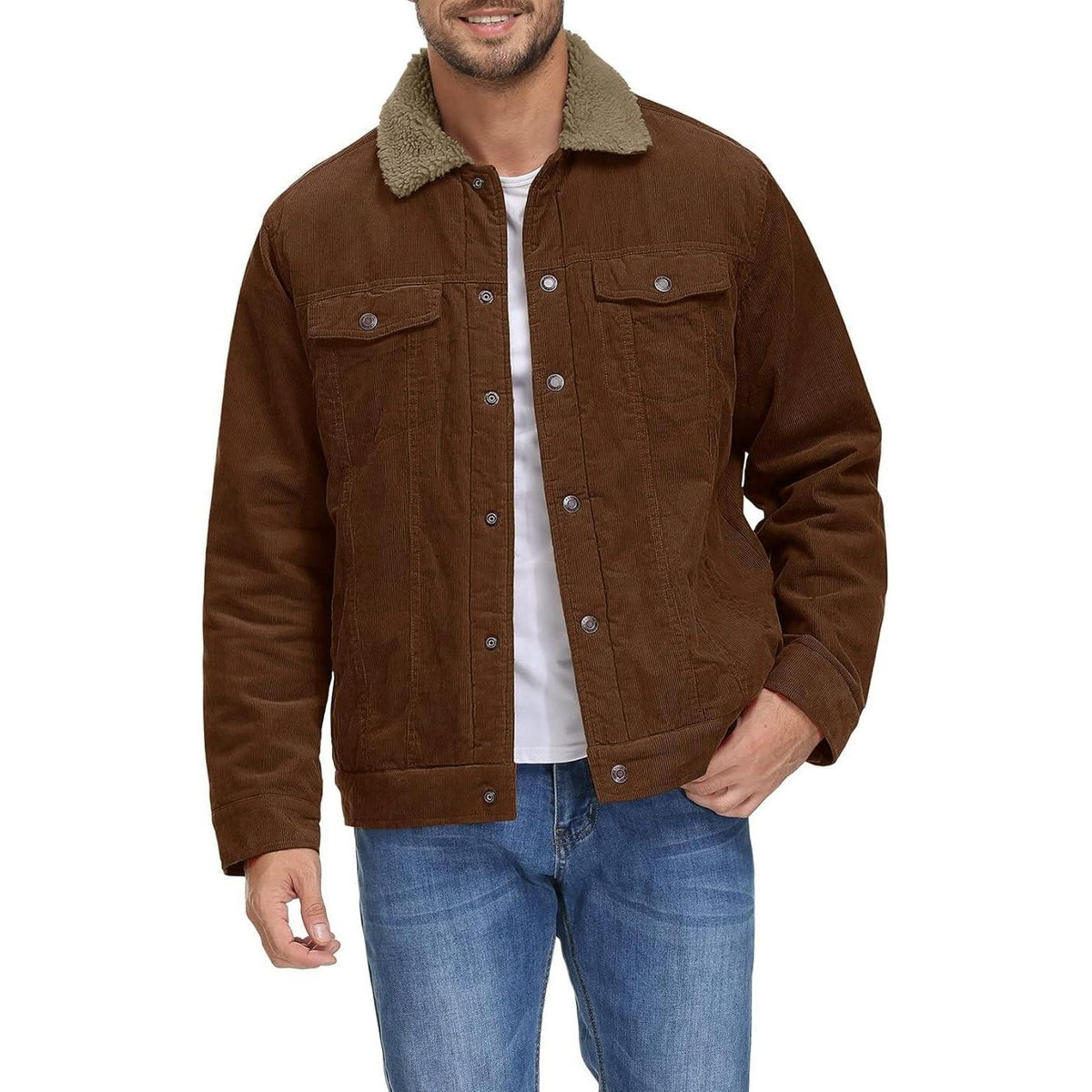 Herren Cordjacke mit Teddyfell-Kragen Braun