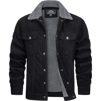 Herren Cordjacke mit Teddyfell-Kragen L Schwarz