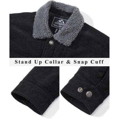 Herren Cordjacke mit Teddyfell-Kragen L Schwarz