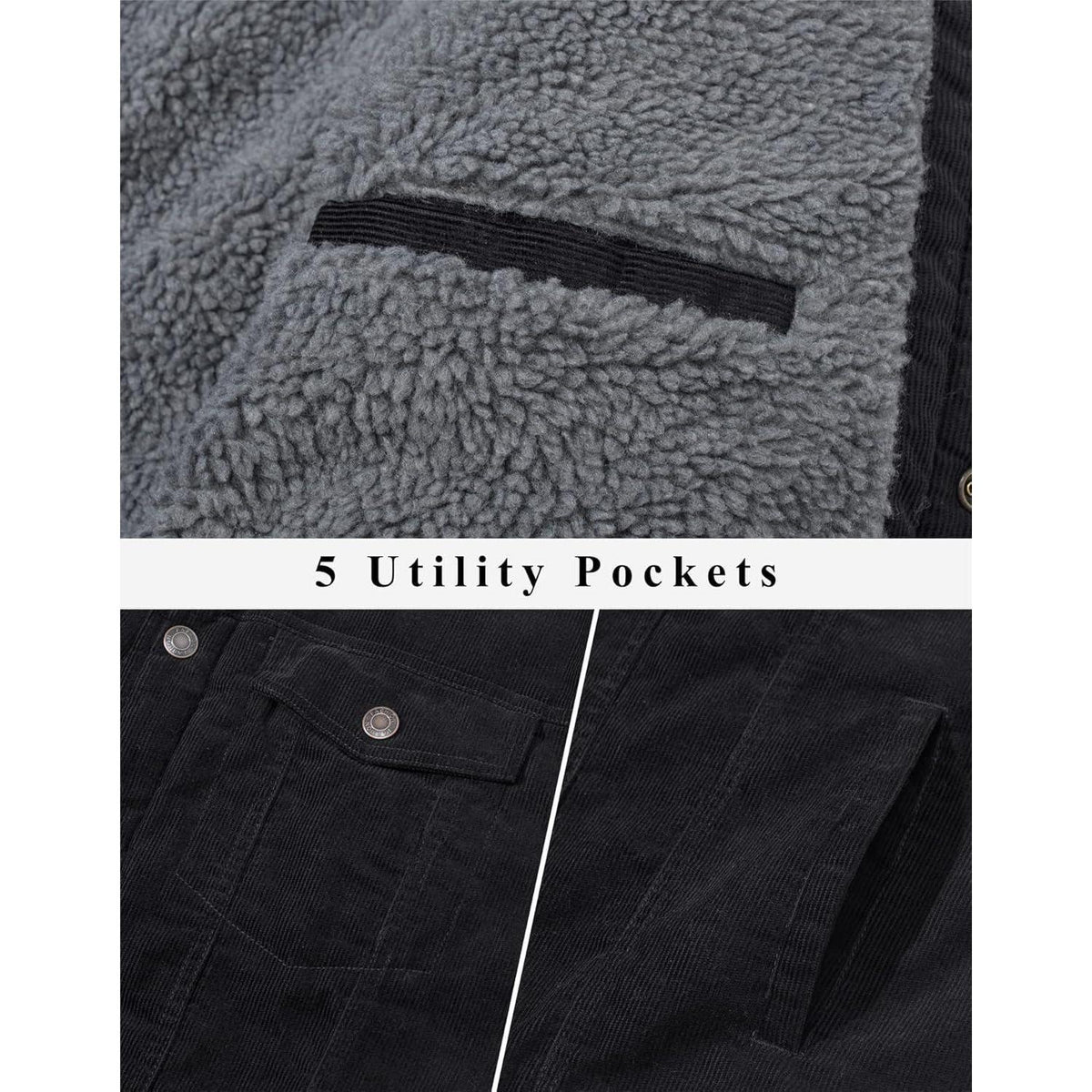 Herren Cordjacke mit Teddyfell-Kragen L Schwarz