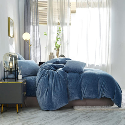 Damier Winter Plüsch Bettwäsche Set Blau 200x220cm