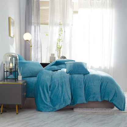 Damier Winter Plüsch Bettwäsche Set Türkis 200x220cm