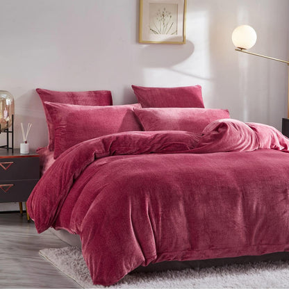 Warme Damier Winter Plüsch Bettwäsche Set Rot 200x220cm