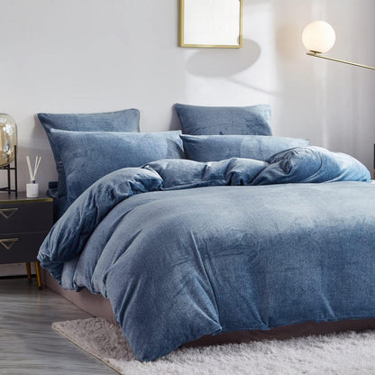 Damier Winter Plüsch Bettwäsche Set Blau 220x240cm