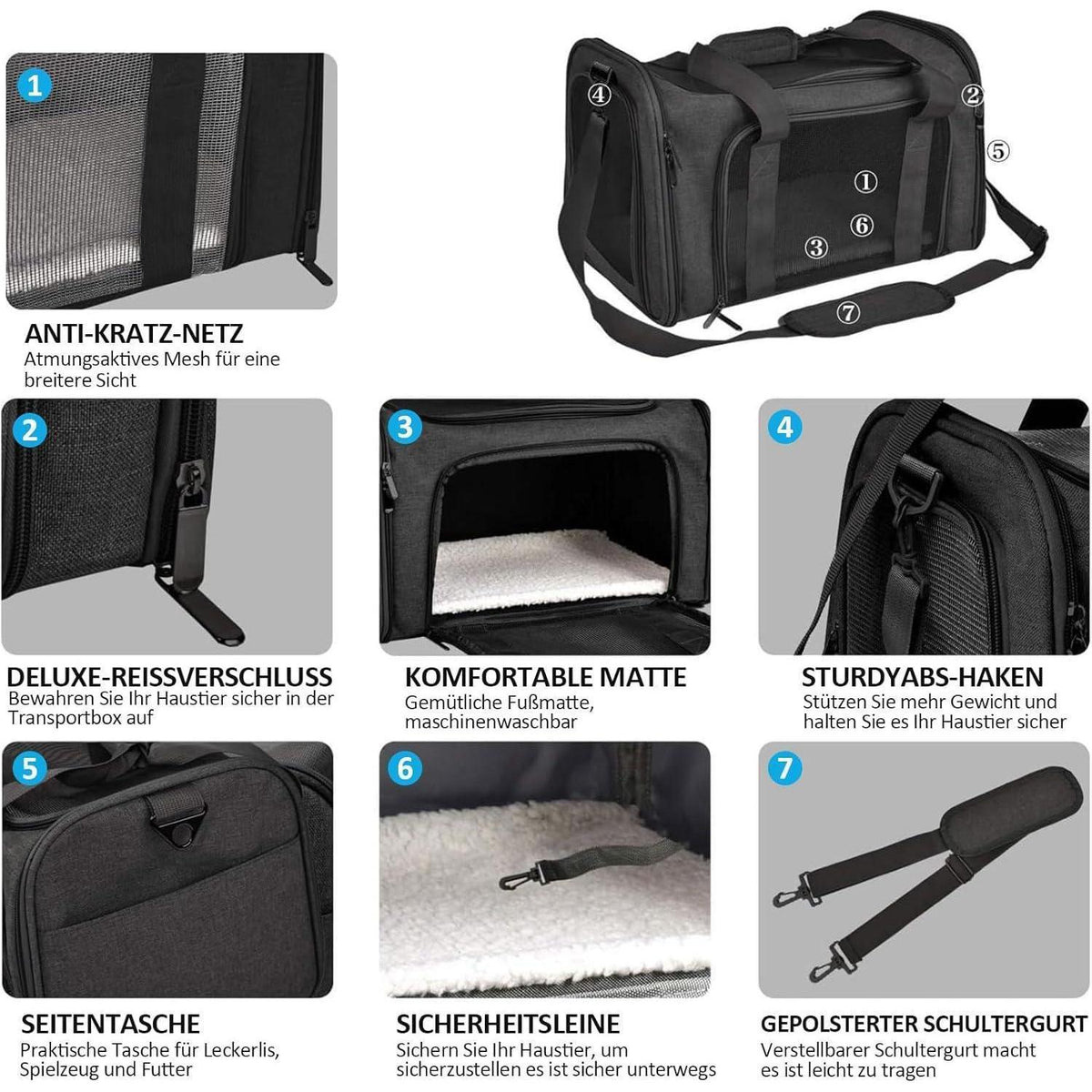 Faltbare Katzentransportbox 50x34x34cm – Tragetasche für Katze & Hund