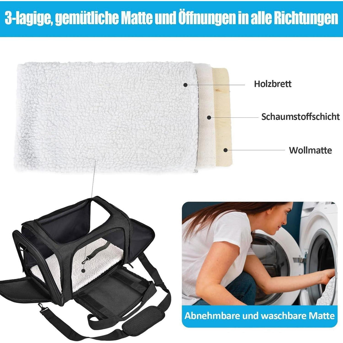 Faltbare Katzentransportbox 50x34x34cm – Tragetasche für Katze & Hund