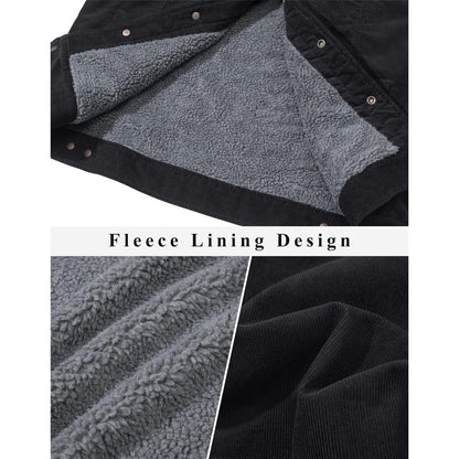 Herren Cordjacke mit Teddyfell-Kragen, Schwarz