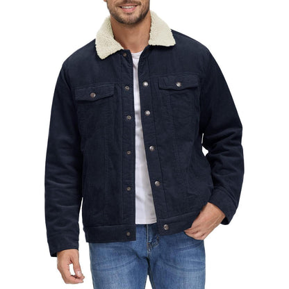Herren Cordjacke mit Teddyfell-Kragen L Navy