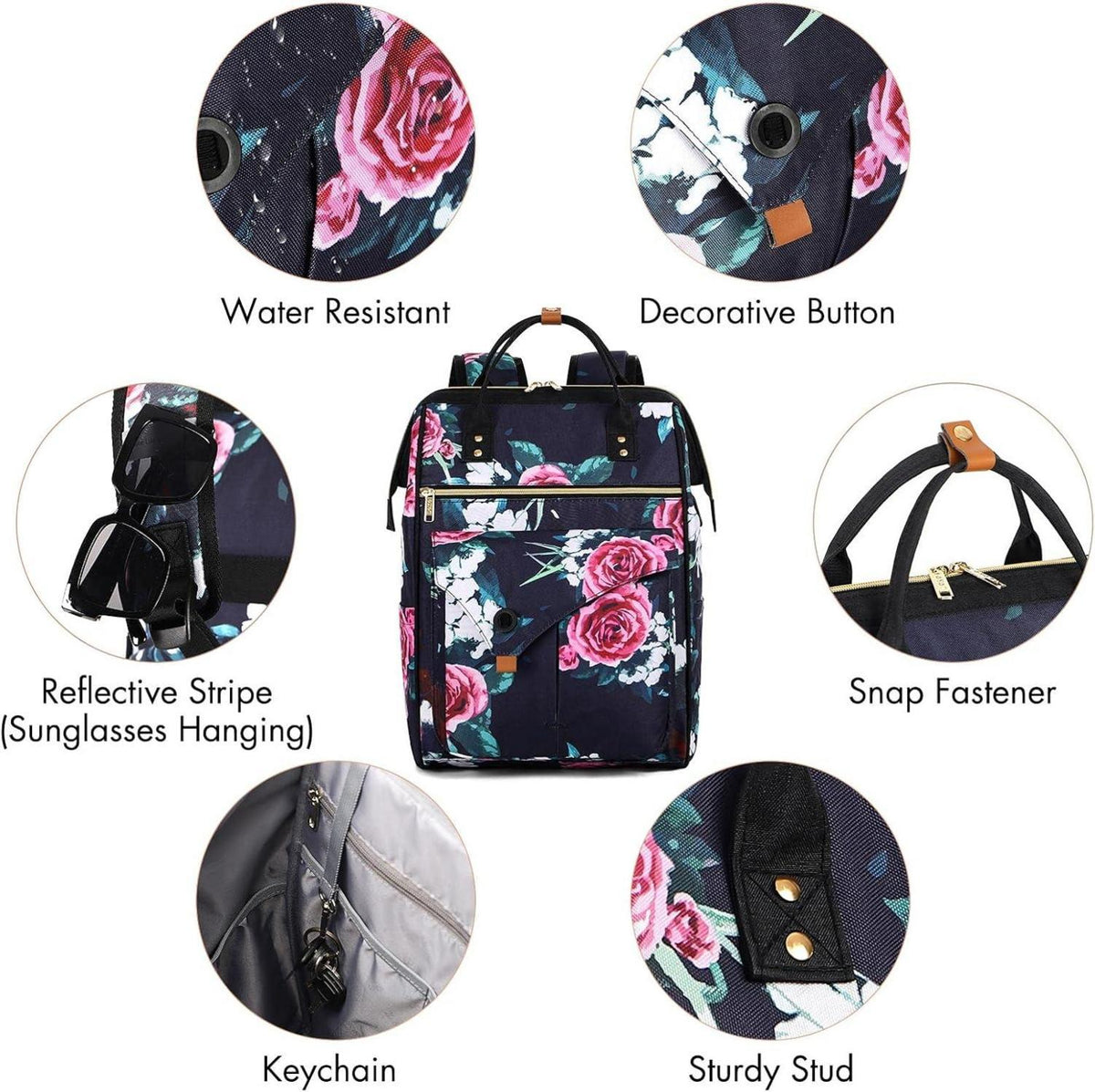 Lekesky Rucksack Damen Laptop 15,6 Zoll Blaue Blumen Anti Diebstahl