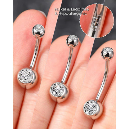 Bauchnabelpiercing Echt Silber 925 14G 12mm mit Zirkonia Kugeln