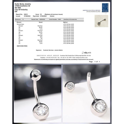 Bauchnabelpiercing Echt Silber 925 14G 12mm mit Zirkonia Kugeln