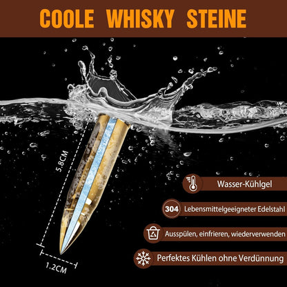 Whisky Steine Geschenk Set Edelstahl Eiswürfel Holzfass Design