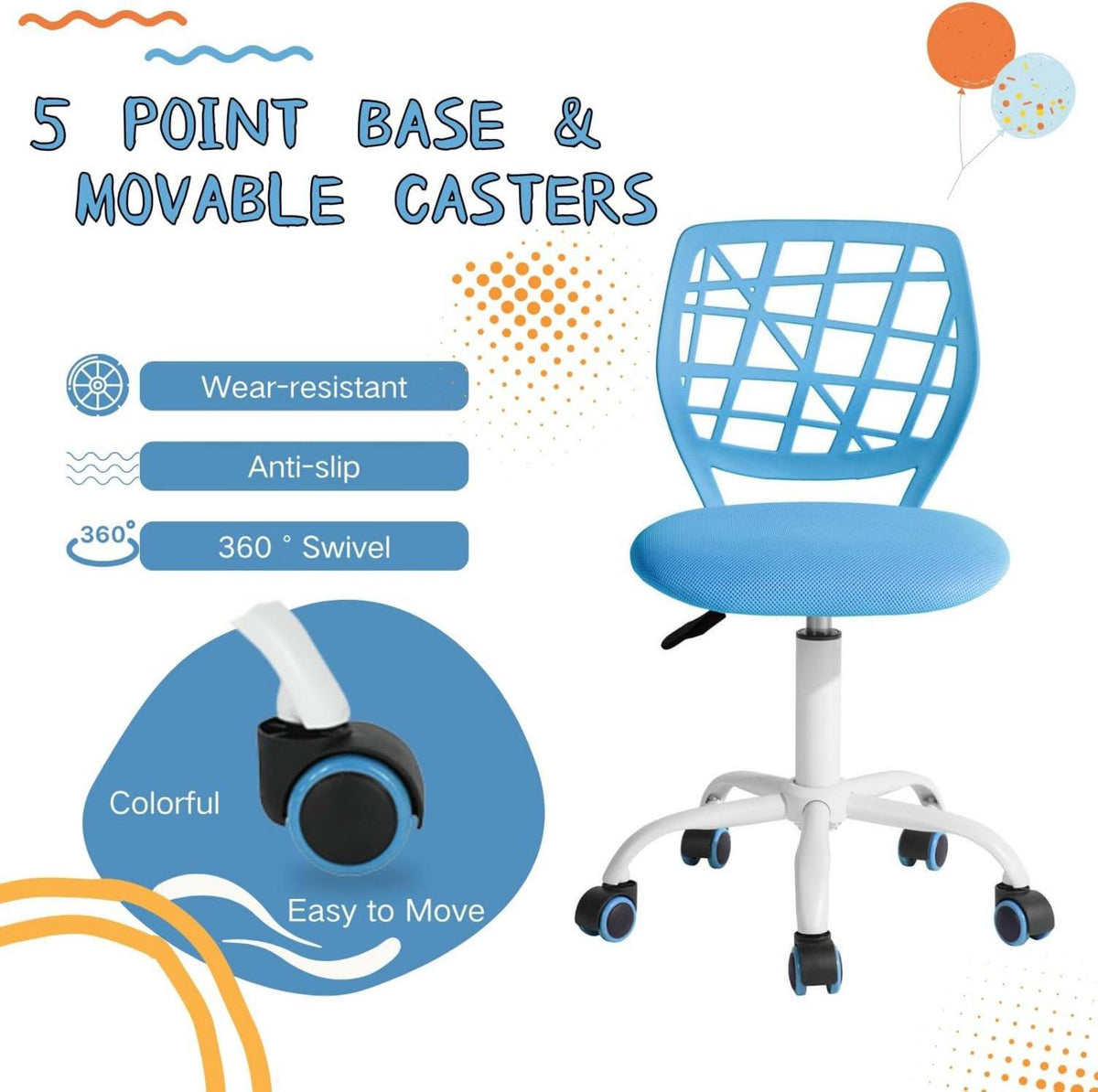 Ergonomischer Bürostuhl Höhenverstellbar Stoffsitz Blau
