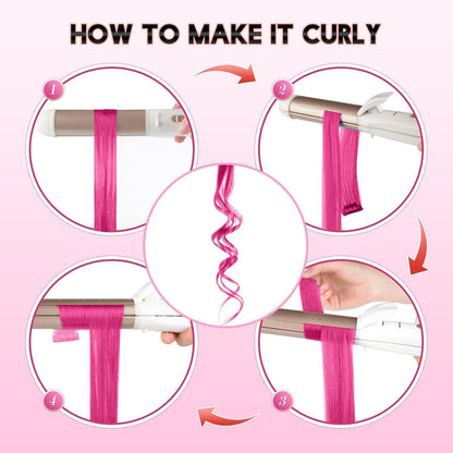 Bunte Haarverlängerung Rose Clip-in | Synthetik Haarteil 55cm