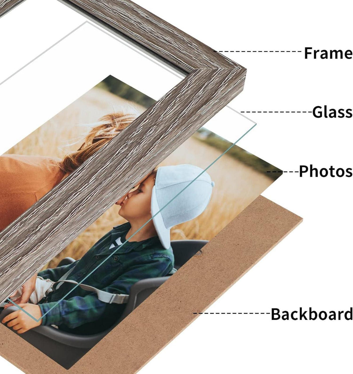 EXYGLO Doppelter Bilderrahmen 10x15 cm, Klappbarer Fotorahmen mit Glas - Grau 2er-Set