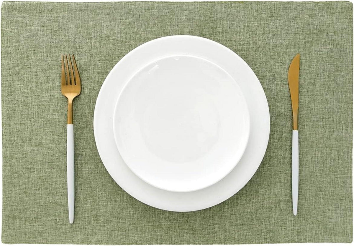 6er Set Tischsets Leinen Grün Abwaschbar Platzdeckchen 48x33 cm
