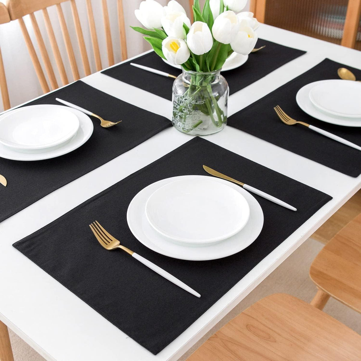 Tischset 6er Set abwaschbar Polyester 48x33 cm Schwarz