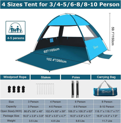 Strandmuschel UPF 50+ für 4-6 Personen Dunkelblau