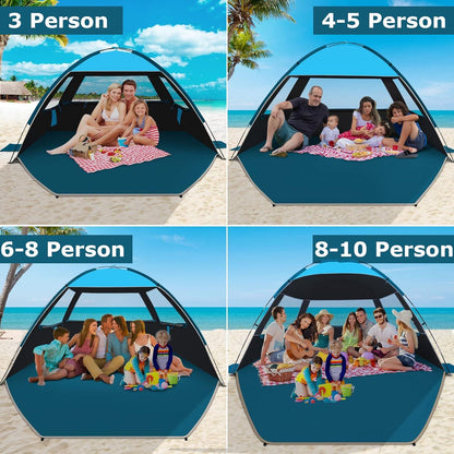 Strandmuschel UPF 50+ für 4-6 Personen Dunkelblau Strandzelt UV-Schutz