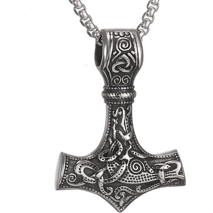 Herren Halskette Thors Hammer Mjolnir Edelstahl Wikinger Runen 50/60/70cm