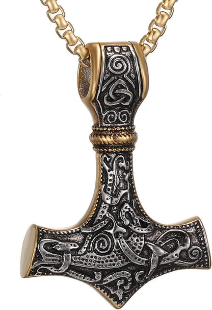 Wikinger Hammer Halskette Thors Mythologie Runen Edelstahl Gold Silber