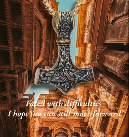 Wikinger Thors Hammer Halskette Edelstahl Mjolnir Herren 50/60/70cm Schwarz/Gold