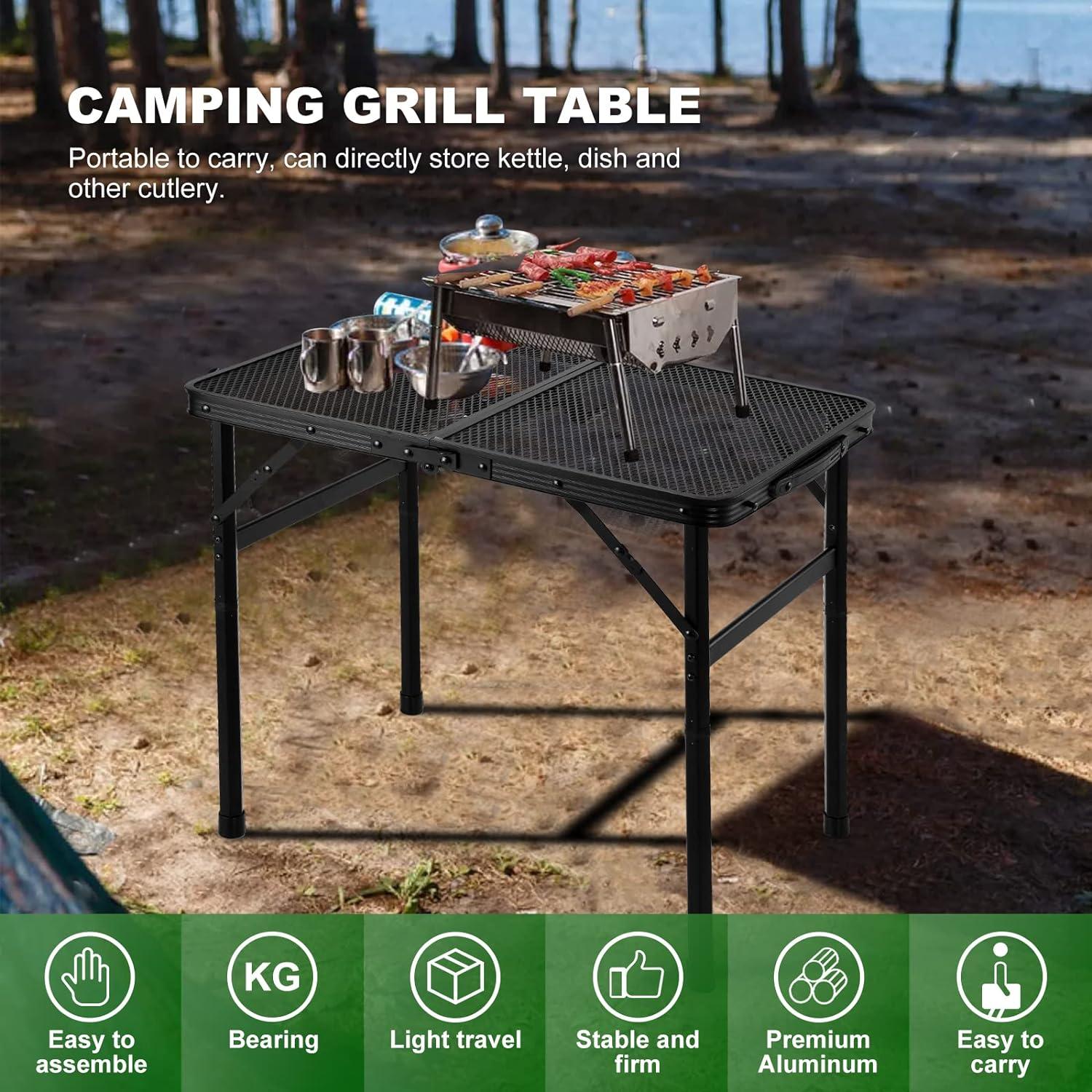 Odoland 2FT Campingtisch höhenverstellbarer Grilltisch Outdoor-Picknick-Tisch