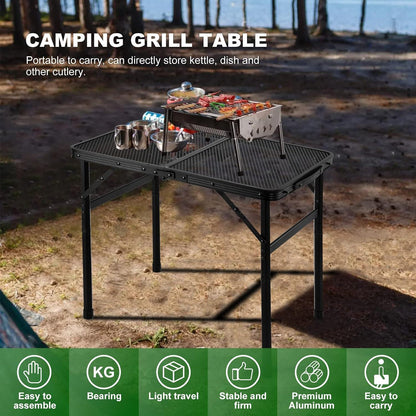 Odoland 2FT Campingtisch höhenverstellbarer Grilltisch Outdoor-Picknick-Tisch